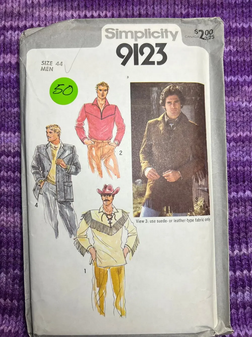 Simplicity 9123 pattern Mens pullover top jacket fringe 1970s size 44
